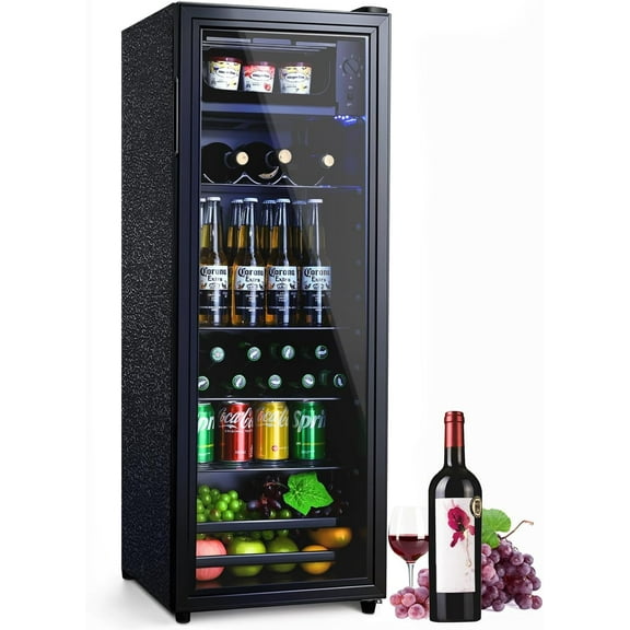 Kcpolre Beverage Refrigerator Cooler 4.5 Cu.ft, Mini Fridge with Freeze with Glass Door for Soda Beer or Wine, Small Drink Dispenser Machine for Home Office Bar, 7 Temperatures, Adjustable Shelves