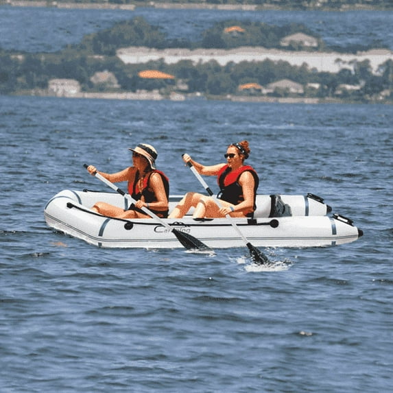 Kcpolre Inflatable Kayak Inflatable Boat Camping Survivals 10Ft PVC, 330Kg Capacity, Water Adult Assault Boat, With Complete Accessories Great for Ponds, Lakes, Rivers Off-White,