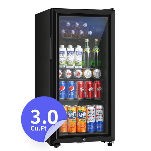 Kcpolre Compact 3.0 Cu.Ft Beverage Refrigerator for 105 Cans - Freestanding Drink Cooler with Adjustable Temperature for Home, Office, Bar