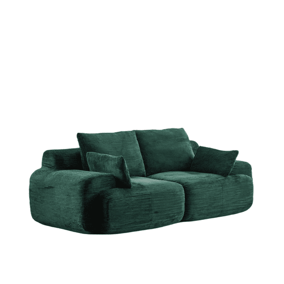 Kcpolre Emerald Green 2-Seater Cloud Modular Sofa Set, Corduroy Fabric Pet-Friendly Deep Seat Sectional for Living Room, No Assembly Required, 1200lbs Weight Capacity
