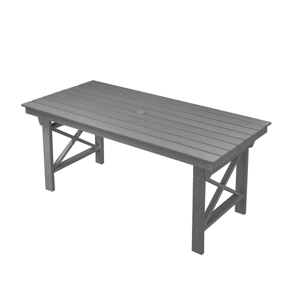 Kcpolre Outdoor Dining Table, 67" Rectangle Kcpolre Dining Table for 6, Patio Table for Dining with Umbrella Hole, Gray