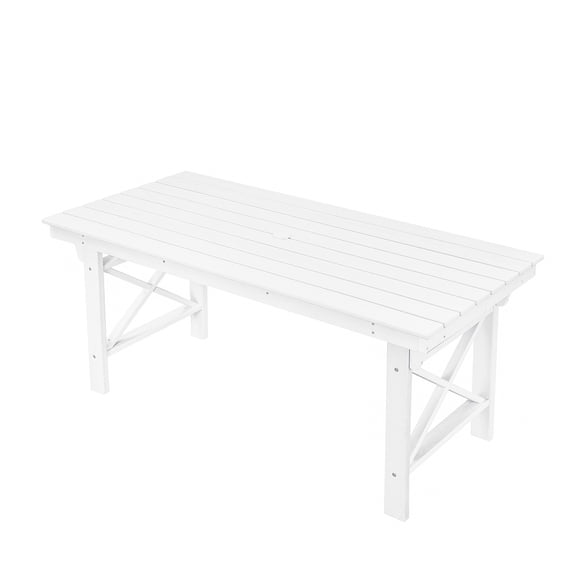 Kcpolre Outdoor Dining Table, 67" Rectangle Kcpolre Dining Table for 6, Patio Table for Dining with Umbrella Hole, White