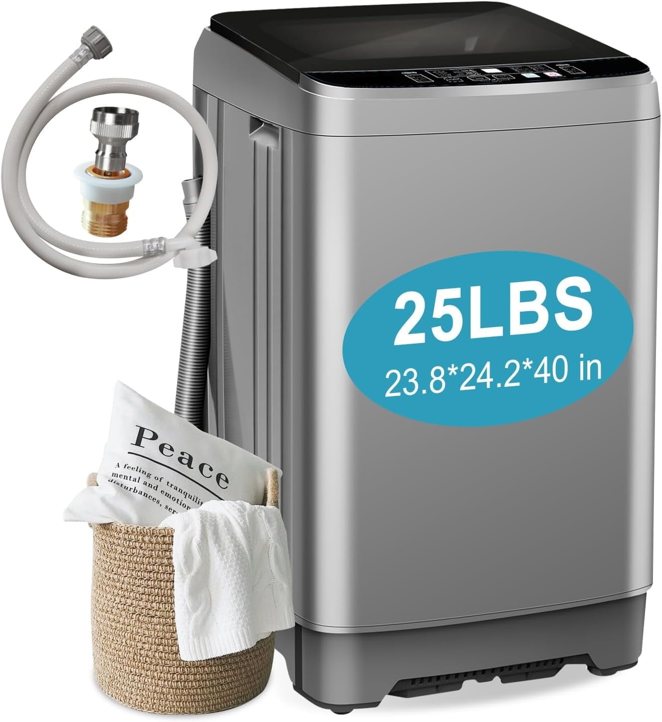 Kcpolre Portable Washing Machine, 25 lbs Full Automatic Washer with 10 Programs & 8 Water Levels, Top Load Clothes Washing Machines with LED Display for Home, Apartment, Grey