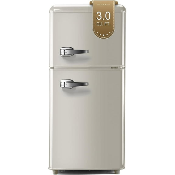 Kcpolre Retro Mini Fridge, 3.0 Cu.ft Small Refrigerator with Freezer Retro Style with 7-Level Adjustable Thermostat, Compact Vintage 2-Door Fridge for Apartments, Dorm, Office, Cream