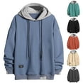thumbnail image 1 of Kctaxy Hoodies for Men Long Sleeve Crewneck Sweatshirt Drawstring Pullover Hoodies Solid Color Collocation Causal Warm Sweater Jcaket Fall Winter Fashion with Pockets, 1 of 6