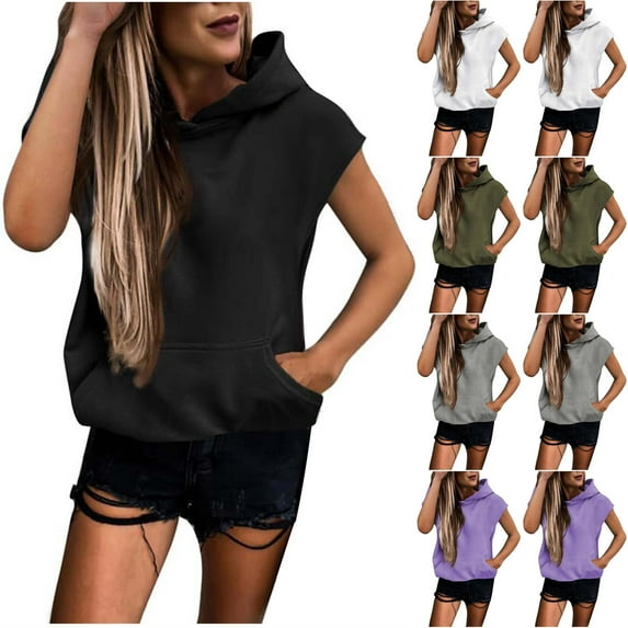 Kctaxy Sleeveless Hoodies for Women Pullover Crewneck Sweatshirts Solid Color Causal Loose Sweater Jacket Warm Fall Winter Fashion 2025 with Pockets Summer Savings