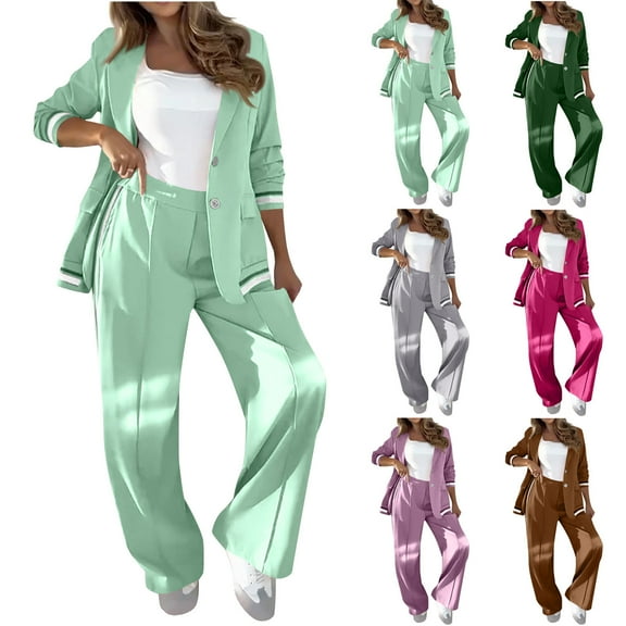 Kctiaxy 2 Piece Sets for Women Long Sleeve Lape L Blazer Coats One Button Slim Fits Business Office Work Tuxedo Blazer Pants Set