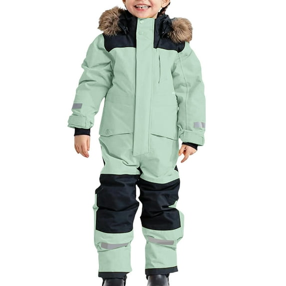 Kctiaxy Boys Snow Suits Winter Outdoor Warm Boys Girls Ski Suits Solid Color Thickened Windproof Waterpfoof Jumpsuits
