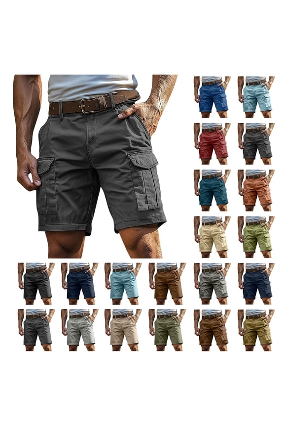 Cargo Shorts for Men Casual Button Down Lightweight Shorts Solid Color Zipper Outdoor Sports Fitness Shorts with Pockets Hiking Shorts