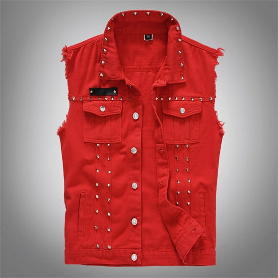 Kctiaxy Denim Vest Men Sleeveless Lapel Causal Jean Vest Jacket Solid Color Button Up Lightweight Outdoor Work Photo Walking Vest with Pockets Fall Savings