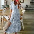 thumbnail image 1 of Kctiaxy Dresses for Women Fashion Printed V Neck Short Sleeve Boho Long Dresses Casual Loose Fits Spring and Summer Dresses, 1 of 6
