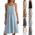 thumbnail image 1 of Kctiaxy Dresses for Women Spaghetti Straps A-Line Midi Dress Summer Crew Neck Sleeveless Pleated Front Flowy Dress Beach Vacation, 1 of 7