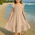 thumbnail image 1 of Kctiaxy Girls Dresses Summer Ruffle Sleeve Elastic Waist Dress Casaul Cute Solid Color A-Line Pleated Tiered Flowy Sundress, 1 of 9