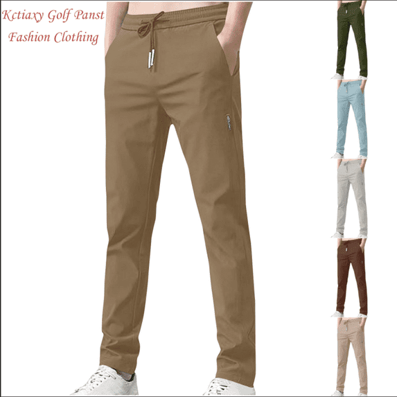 Kctiaxy Golf Pants for Men Drawstring Elastic Waist Trousers Straight Leg Stretch Relaxed Fits Dress Pants