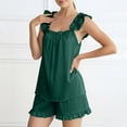 thumbnail image 1 of Kctiaxy Green Pajamas for Women Set Sleeveless 2 Piece Outfits Pleated Crew Neck Tank Top and Elastic Shorts Solid Color Loose Fitting Homewear XL, 1 of 8