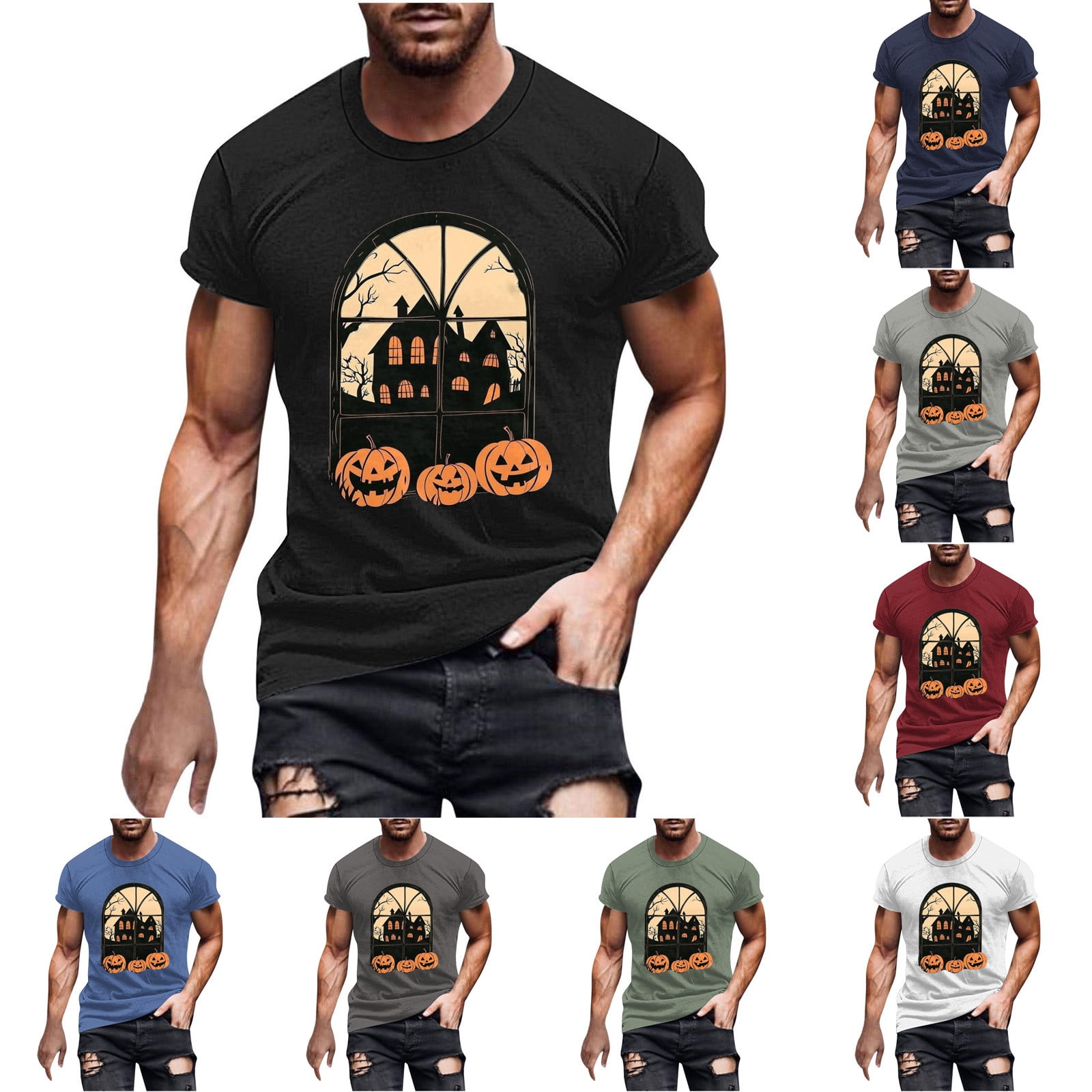 Kctiaxy Halloween Tshirt for Men Pluz Size Short Sleeve Tops Causal ...
