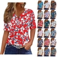 thumbnail image 1 of Kctiaxy Hawaiian Shirts for Women V-Neck Button Collar Short Sleeve Shirts Fashion Beach Floral Summer Tops Casual Pullover Blouse, 1 of 6