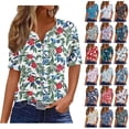 thumbnail image 1 of Kctiaxy Hawaiian Shirts for Women V-Neck Button Collar Short Sleeve Shirts Fashion Beach Floral Summer Tops Casual Pullover Blouse, 1 of 6