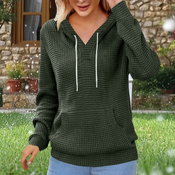 Kctiaxy Hoodies for Women Fall Fashion Long Sleeve Cre Wneck Hodded Sweatshirts Causal Loose Solid Color Pullover Sweatshirt Jacket with Pockets