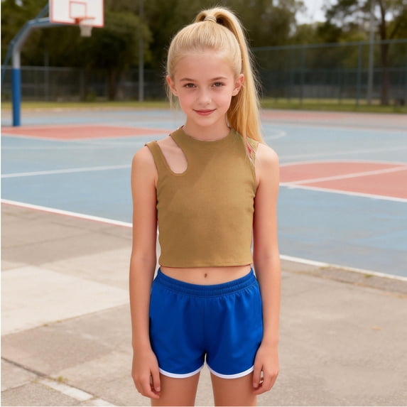 Kctiaxy Khaki Kids Tank Tops for Girls Round Neck Sleeveless Cotton Top Loose Fits Hollow Out Tees Summer Tanks Cute Top 18-24 Months
