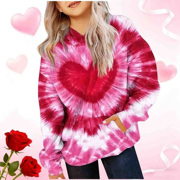 Kctiaxy Kids Hoodie Fleece Long Sleeve Toddler Girl Hoodie Boys Casual Crewneck Heart-Shaped Printed Hooded Sweatshirts with Pockets