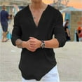 thumbnail image 1 of Kctiaxy Linen Shirts for Men V Neck Long Sleeve Summer Shirts Casual Solid Color Loose Fitting Breathable Pullover T-Shirts Blouse, 1 of 6