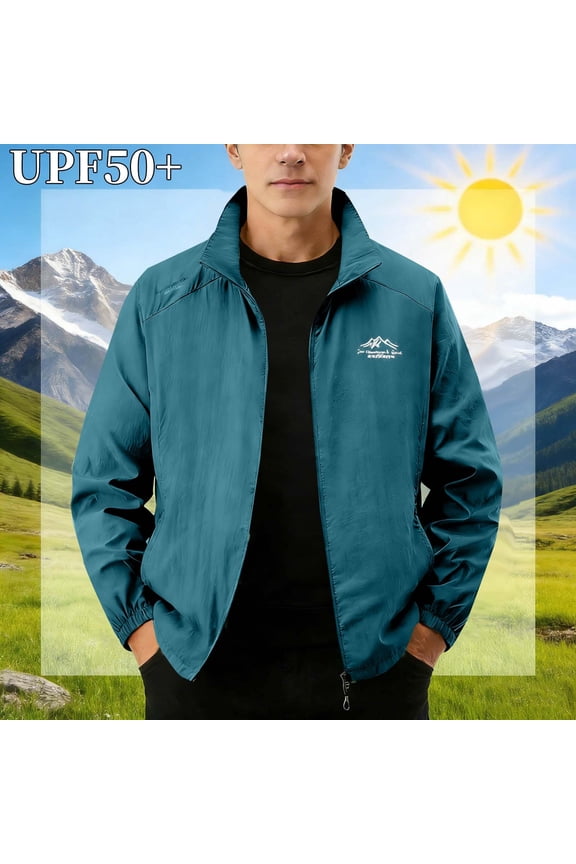 Long Sleeve Jackets for Men UPF 50+ Light Quickly Drying Sun Protection Hiking Jacket with Multi-Pockets Casual Workout Zip Up Cargo Jacket