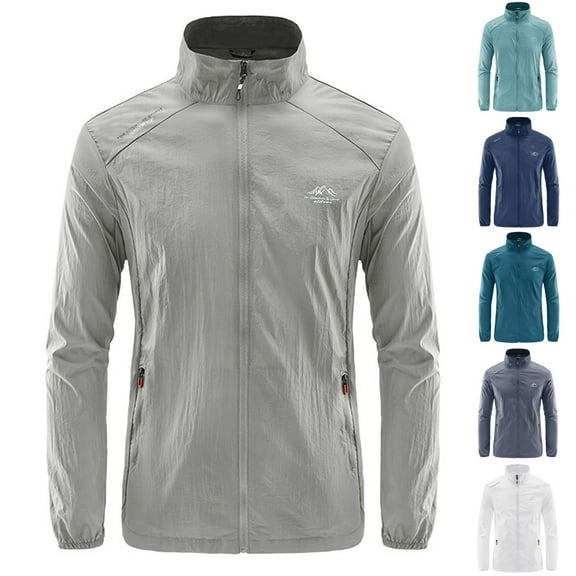 Kctiaxy Long Sleeve Sun Shirt Men Turn-down Collar Thin Causal Jackets Zipper Quickly Dry Loose Sunscreen Outwear Jacket with Pockets Fall Savings