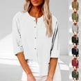 thumbnail image 1 of Kctiaxy Long Sleeve Tops for Women Fashion Button Down Cre W Neck Shirts Blouse Turndown Collar Solid Color Causal Loose Beach Vacation Tops, 1 of 7