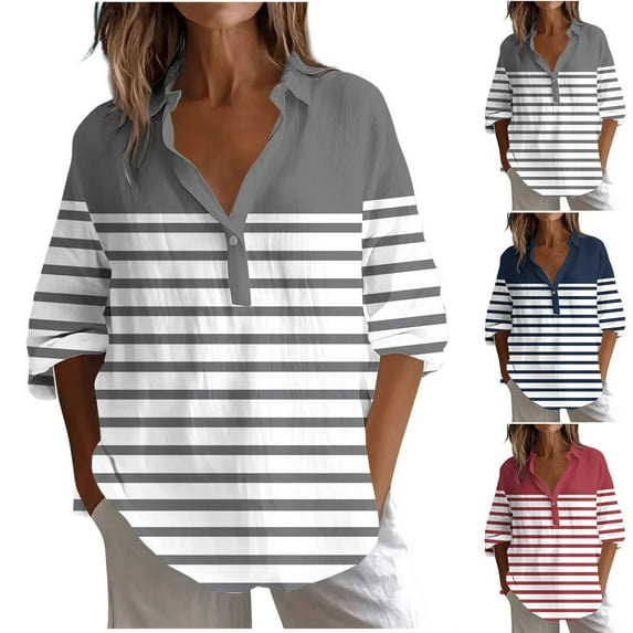 Kctiaxy Long Sleeve Tops for Women Fashion Printed Button Down Shirts Blouse Turndown Collar Causal Loose Beach Vacation Tops