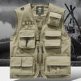 thumbnail image 1 of Kctiaxy Men's Plus Size Cargo Vest Multifunctional Multi-Pocket V Neck Zipper Mens Vest Soild Color Fashionable Casual Loose Fits Outdoor Vest, 1 of 9