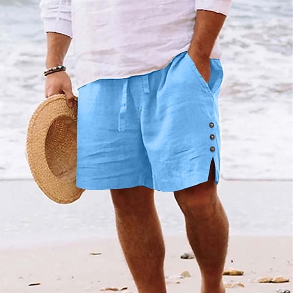 Kctiaxy Men's and Big Men's Cotton Plain Elastic Waist Workout Shorts Drawstring Summer Beach Casual Shorts with Pockets