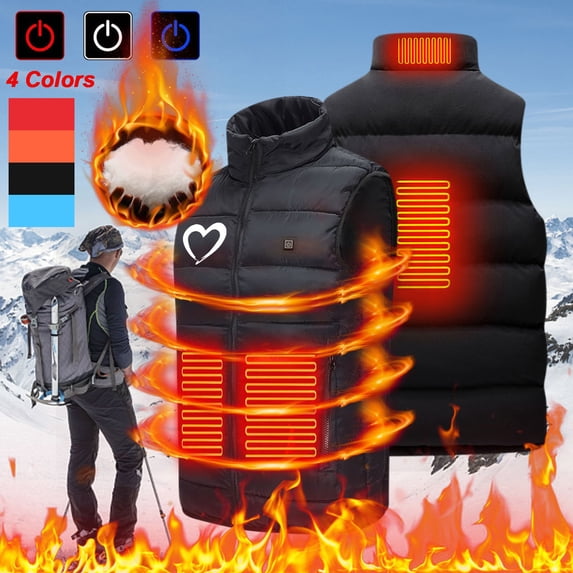 Kctiaxy Mens Heated Vest Causal Lightweight Sleeveless Heated Jacket USB Electric Constant Temperature Smart Heated Coats Winter Outdoor Camping Warm Jacket Vests Without Battery