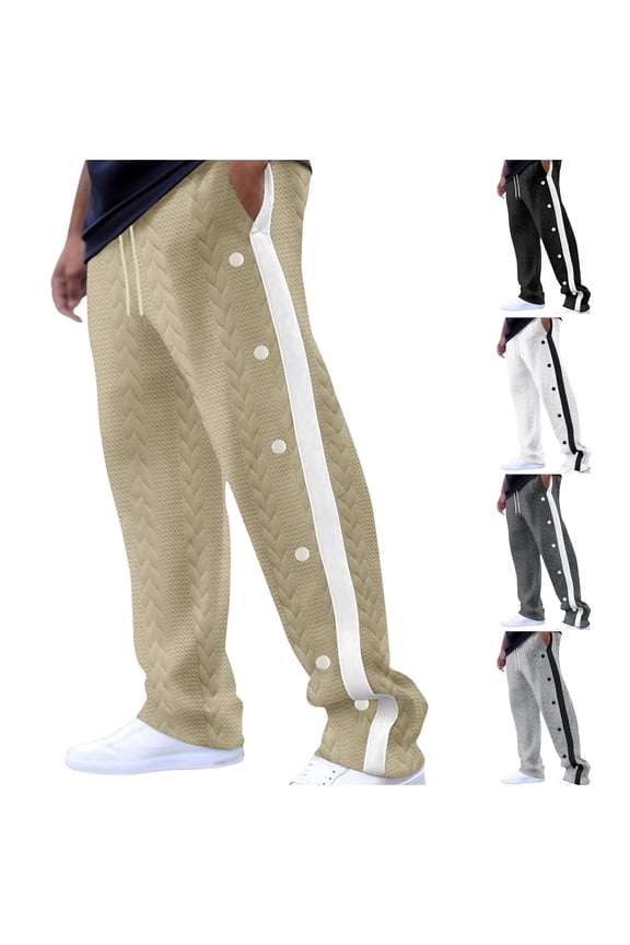 Mens Oversized Pants Cotton Straight Leg Palazzo Pants Elastic Waist Drawstring Side Button Down Pants
