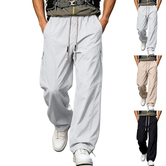 Kctiaxy Mens Oversized Sweatpants Elastic Waist Drawstring Cargo Joggers Solid Lounge Pants