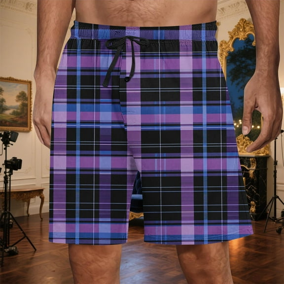 Kctiaxy Mens Shorts Casual Elastic Waist Drawstring Sleep Shorts Fashion Plaid Printing Home Soft Pajamas Shorts with Pockets