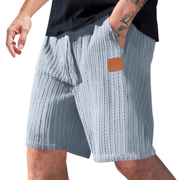 Kctiaxy Mens Shorts Fashion Elastic Waist Texture Summer Shorts Casual Solid Color Loose Comfy Drawstring Half Shorts with Pockets