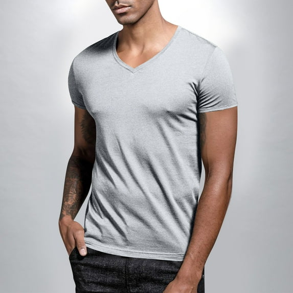 Kctiaxy Mens T-Shirts Casual Fashion Short Sleeve V Neck T Shirts Slim Fitting Stylish Summer Lightweight Solid Color Men summer shirts