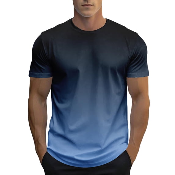Kctiaxy Mens T-Shirts Summer Round Neck Short Sleeve TShirt Gradient Color Classic Pullover Lightweight Sports Fitness Tee Tops Beach Vacation