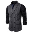thumbnail image 1 of Kctiaxy Mens Vest Fashionable Striped Print Sleeveless Formal Vest Turndown Collared Double-Breasted Casual Vest with Pocket, 1 of 3