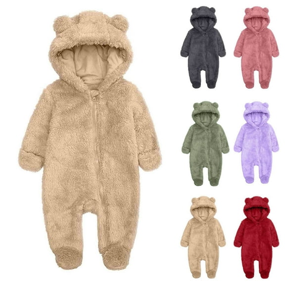 Kctiaxy Ne Wborn Girl Clothes Baby Boy Romper Long Sleeve Cre W Neck Hodded Fleece Lined Onesie Outfits Zipper Cute Printed Jumpsuit Warm Fall Winter Baby Clothes 0-9 Monthss