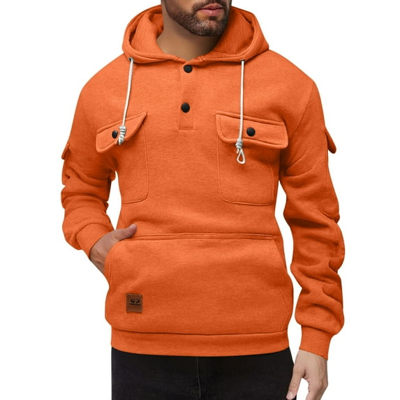 Kctiaxy Orange Men Hoodies Casual Fleece Hoodies PulLover Sweatshirts for Women Men Long Sleeve Solid Color Tops with Pockets XXL