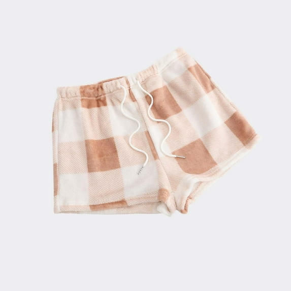 Kctiaxy Orange Shorts for Women Fashion Casual Plaid Fleece Pajamas Shorts Solid Color Loose Drawstring Elastic Waist Keep Warm Sleep Shorts L
