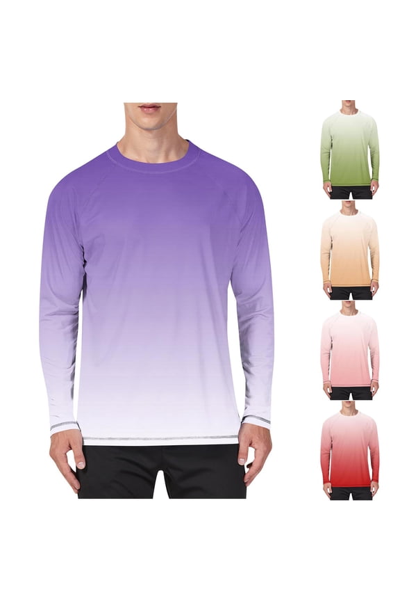Oversized Tshirts for Men Outdoor Long Sleeve Sun Protection Shirts Gradient Color Crew Neck Cooling Shirts