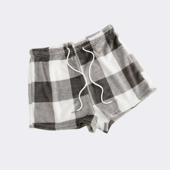 Kctiaxy Pajama Shorts Women Solid Color Home Fashion Plaid Shorts Loose Drawstring Elastic Waist Fleece Warm Outerwear Casual Shorts