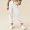 thumbnail image 1 of Kctiaxy Pants for Girls Elastic Waisted Button Capri Trousers with Pockets Summer Casual Solid Color Straight-Leg Lightweight Cotton Linen Pants, 1 of 6
