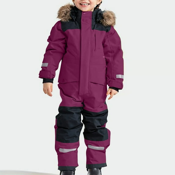 Kctiaxy Purple Kids Snow Suits Girls Boys Snowsuit Colorful Thickened Warm Windproof Hooded Jackets Winter Jumpsuits for Cold Winter 2-3 Year