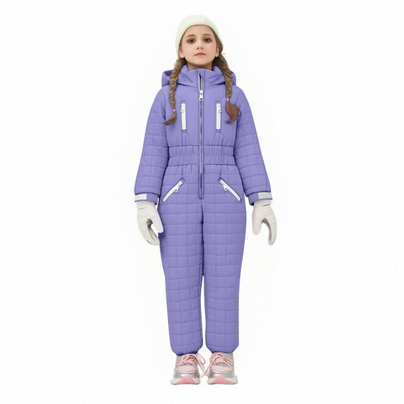 Kctiaxy Purple Snow Suits for Toddler Boys Girls Warm Windproof Waterproof Ski Suits Winter Outdoor Thickened Jumpsuits 11-12 Year
