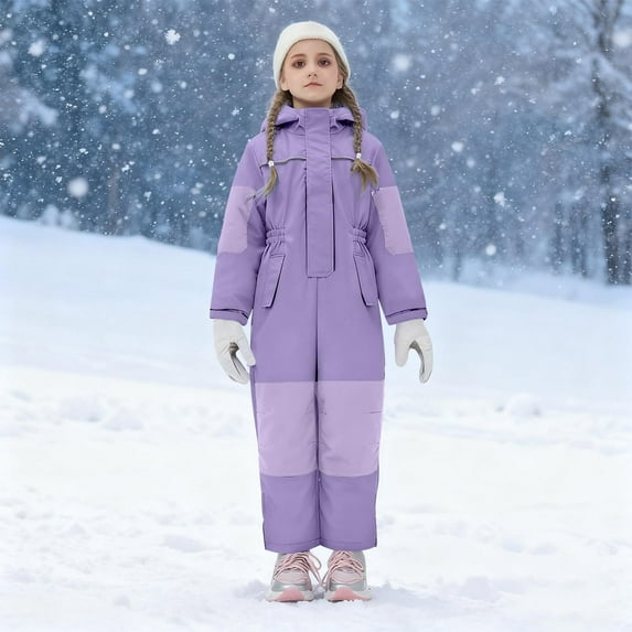 Kctiaxy Purple Suits for Toddler Boys Girls Colorful Lightweight Insulated Snowsuits Windproof Hooded Snowsuit Winter Outwear Ski Suits 8-9 Year