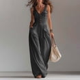 thumbnail image 1 of Kctiaxy Rompers for Women Loose Sleeveless V Neck Button Front Jumpsuits Solid Muti Pockets Wide Leg Long Pant Business Casual Outfits, 1 of 7